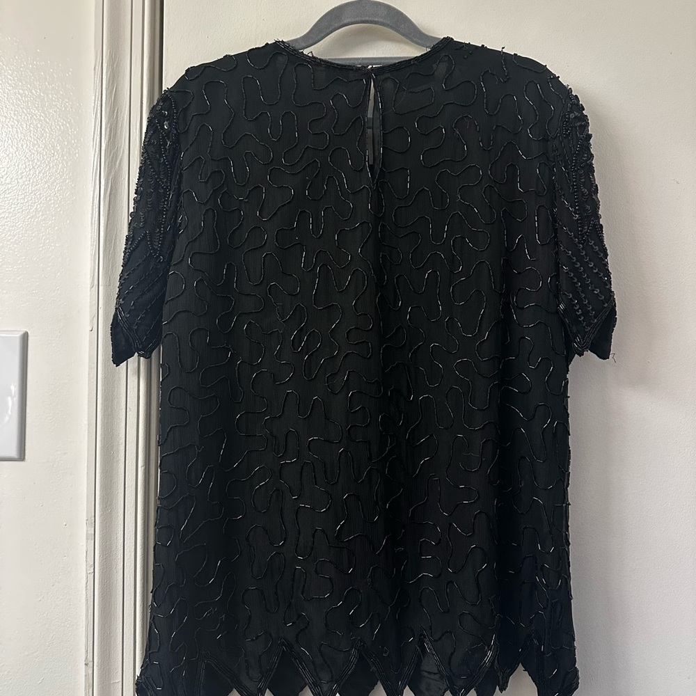 Vintage Denise Elle Black Silk Beaded Blouse - Picture 5 of 6